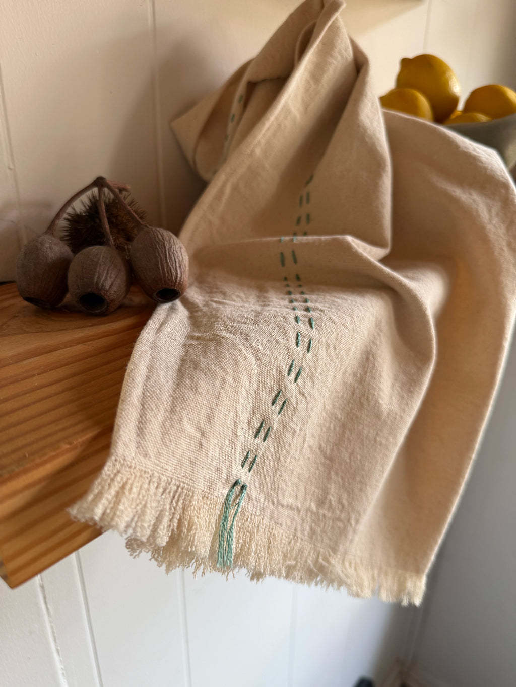 Kantha-Stitched Kitchen Towel